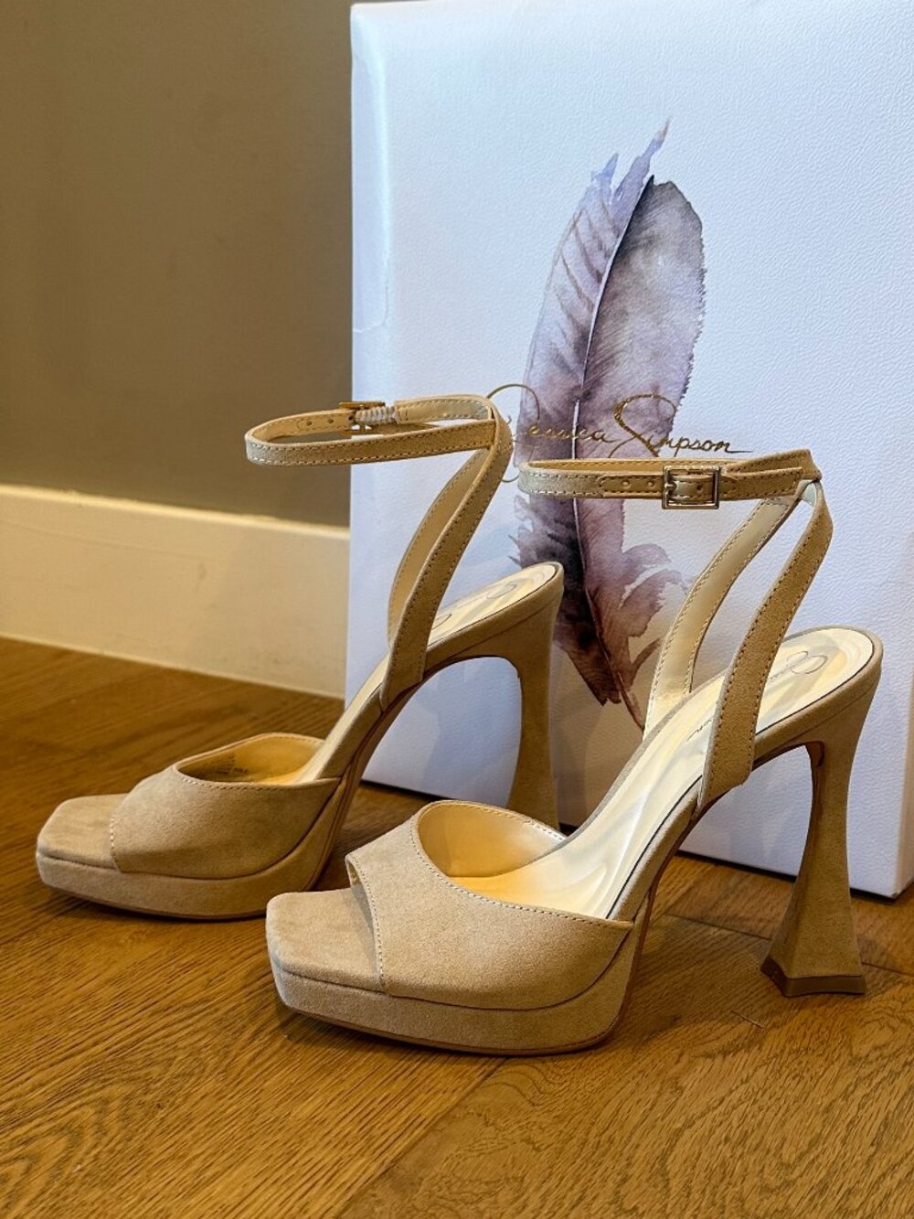 Jessica Simpson Jixte Sculptural Ankle-Wrap Platform Heels (Light Maple) - Picture 10 of 16